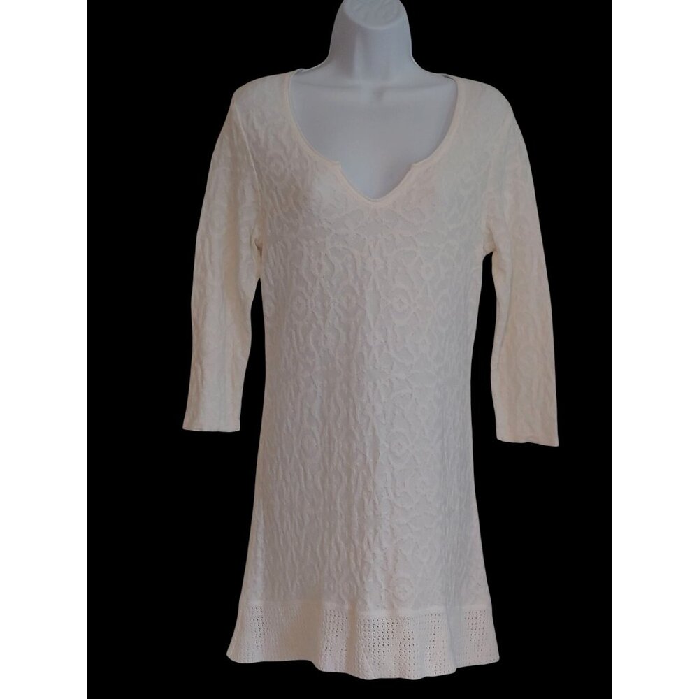 Peruvian Connection Eyelet Textured Artesian Timeless Simple Tunic Dress White M